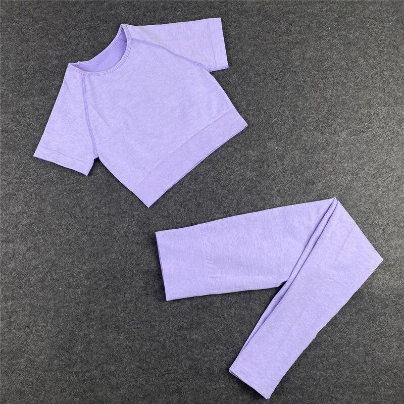 Yoga Set  Leggings Short Sleeve Crop Top Sports Bra Sport Shorts Sports Wear For Women