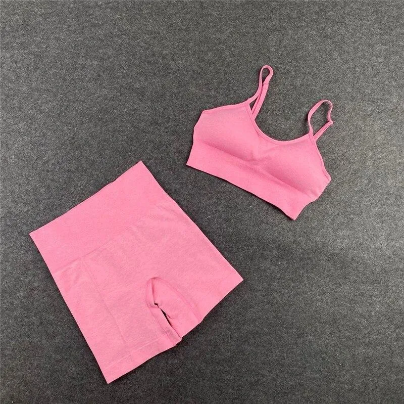 Yoga Set  Leggings Short Sleeve Crop Top Sports Bra Sport Shorts Sports Wear For Women