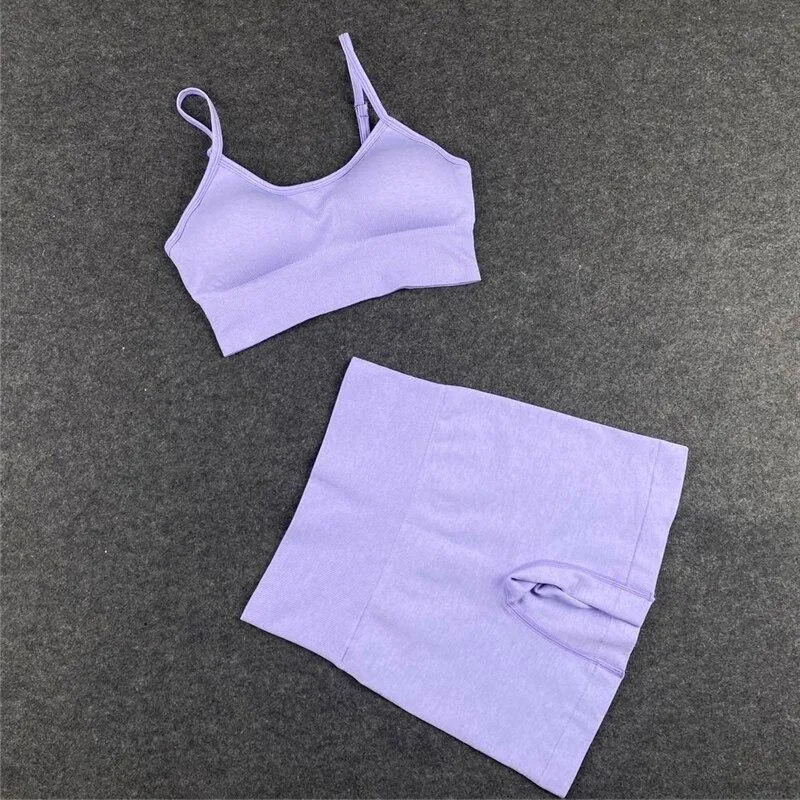 Yoga Set  Leggings Short Sleeve Crop Top Sports Bra Sport Shorts Sports Wear For Women