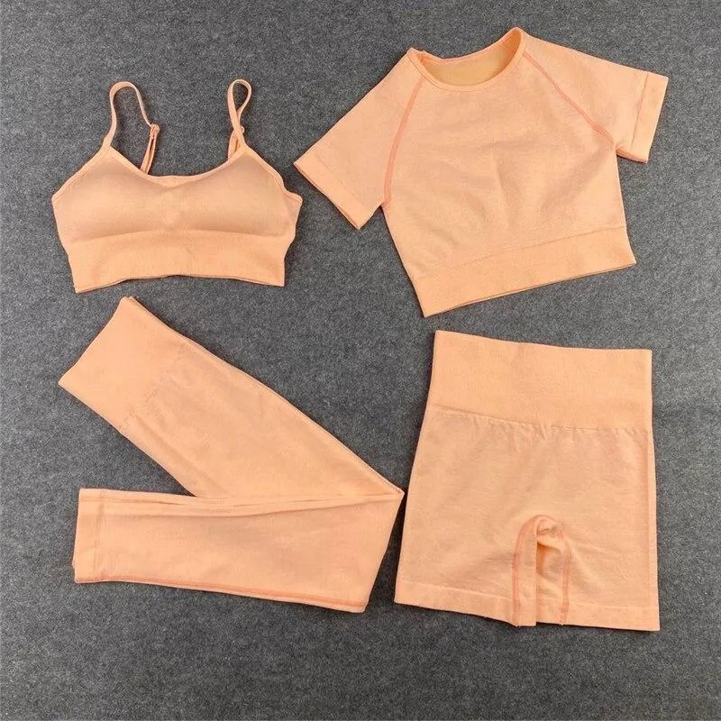 Yoga Set  Leggings Short Sleeve Crop Top Sports Bra Sport Shorts Sports Wear For Women