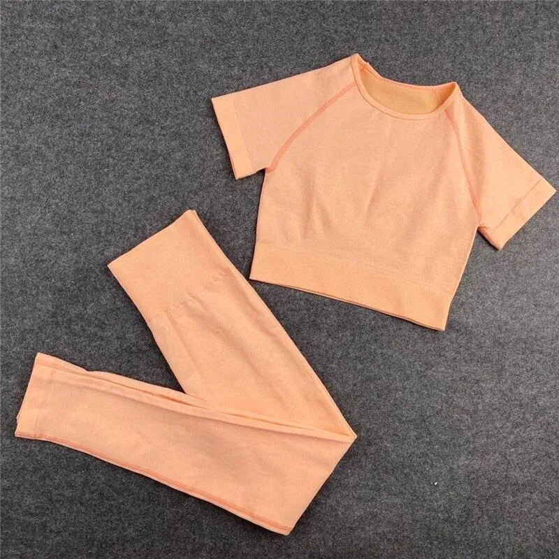 Yoga Set  Leggings Short Sleeve Crop Top Sports Bra Sport Shorts Sports Wear For Women