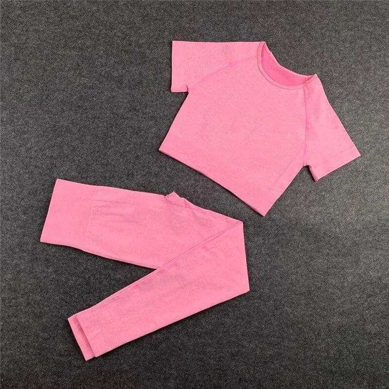 Yoga Set  Leggings Short Sleeve Crop Top Sports Bra Sport Shorts Sports Wear For Women