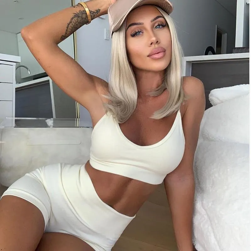 Yoga Set  Leggings Short Sleeve Crop Top Sports Bra Sport Shorts Sports Wear For Women