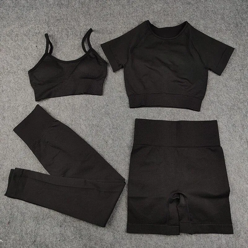 Yoga Set  Leggings Short Sleeve Crop Top Sports Bra Sport Shorts Sports Wear For Women