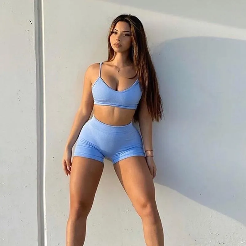 Yoga Set  Leggings Short Sleeve Crop Top Sports Bra Sport Shorts Sports Wear For Women