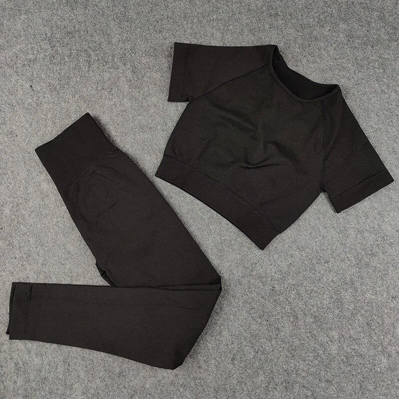 Yoga Set  Leggings Short Sleeve Crop Top Sports Bra Sport Shorts Sports Wear For Women