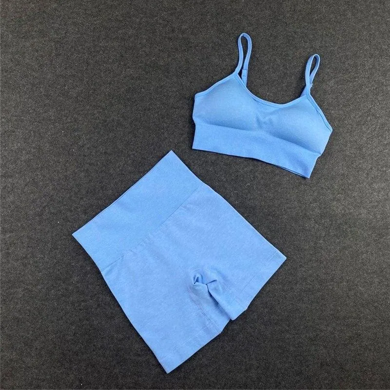 Yoga Set  Leggings Short Sleeve Crop Top Sports Bra Sport Shorts Sports Wear For Women