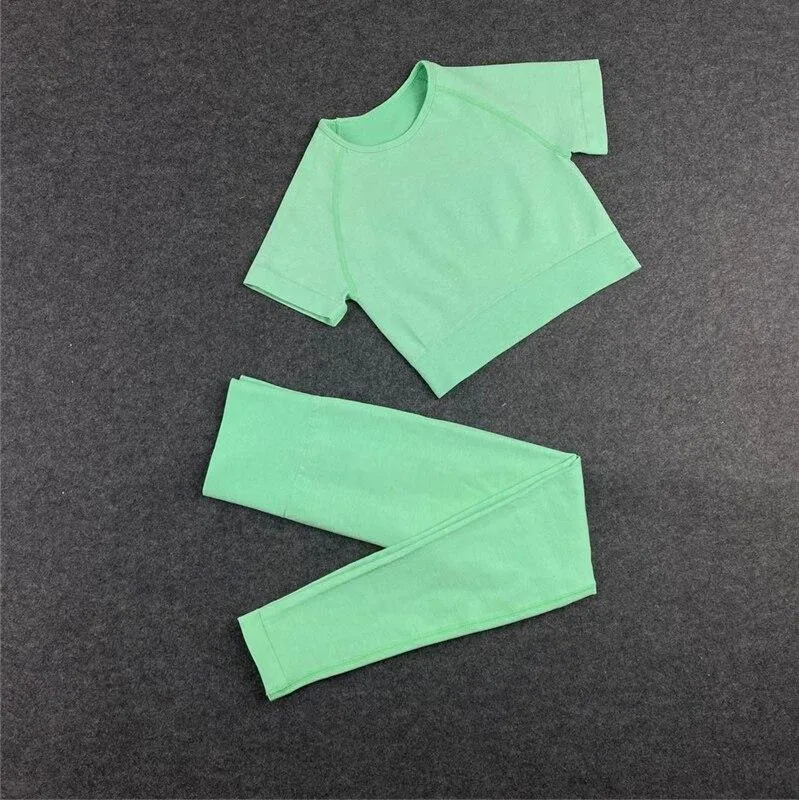 Yoga Set  Leggings Short Sleeve Crop Top Sports Bra Sport Shorts Sports Wear For Women