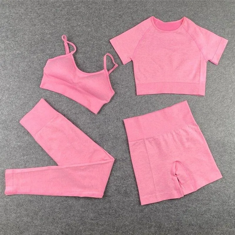 Yoga Set  Leggings Short Sleeve Crop Top Sports Bra Sport Shorts Sports Wear For Women