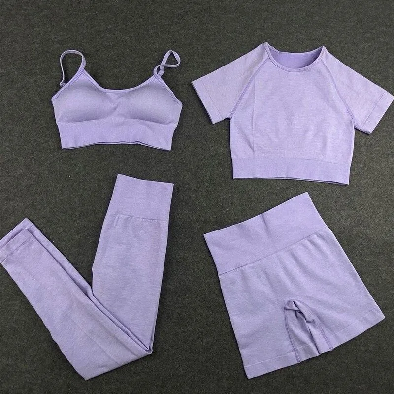 Yoga Set  Leggings Short Sleeve Crop Top Sports Bra Sport Shorts Sports Wear For Women