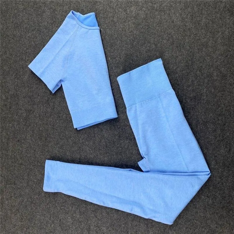 Yoga Set  Leggings Short Sleeve Crop Top Sports Bra Sport Shorts Sports Wear For Women
