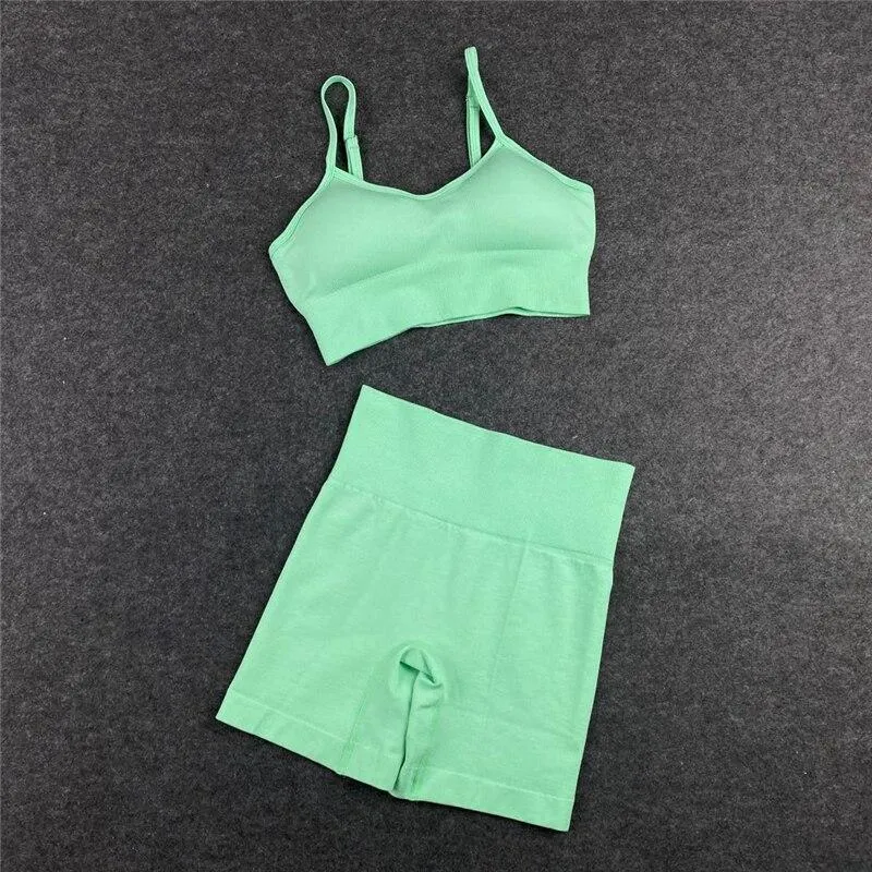 Yoga Set  Leggings Short Sleeve Crop Top Sports Bra Sport Shorts Sports Wear For Women