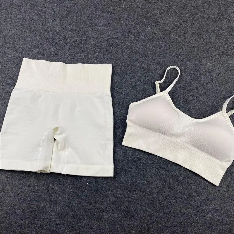 Yoga Set  Leggings Short Sleeve Crop Top Sports Bra Sport Shorts Sports Wear For Women