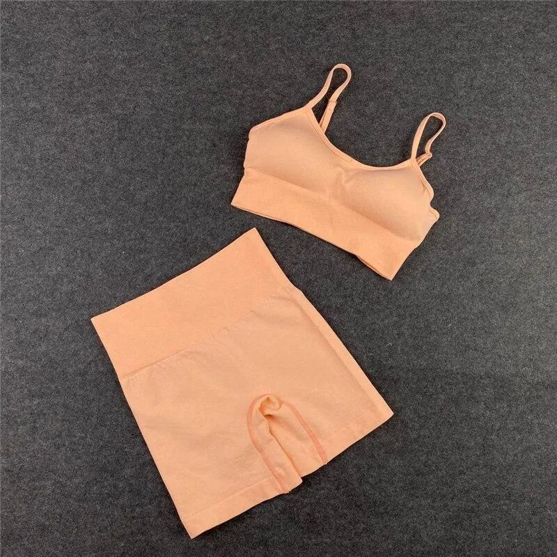 Yoga Set  Leggings Short Sleeve Crop Top Sports Bra Sport Shorts Sports Wear For Women