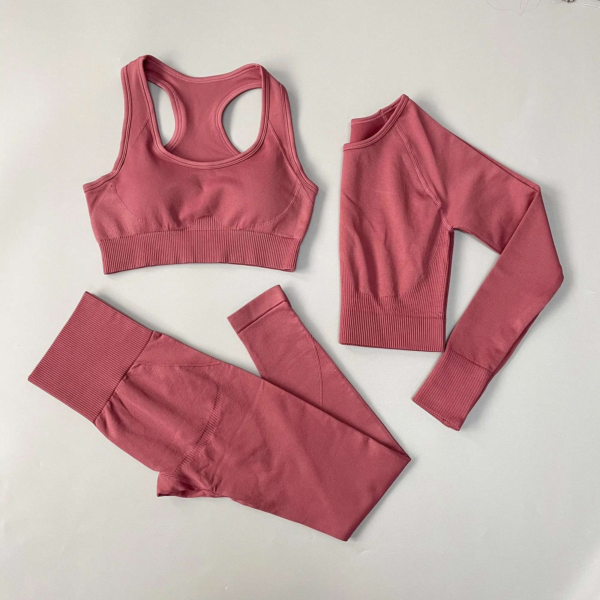 Yoga Set Seamless Sportswear Workout Sport Leggings Top Bra Gym Set Woman