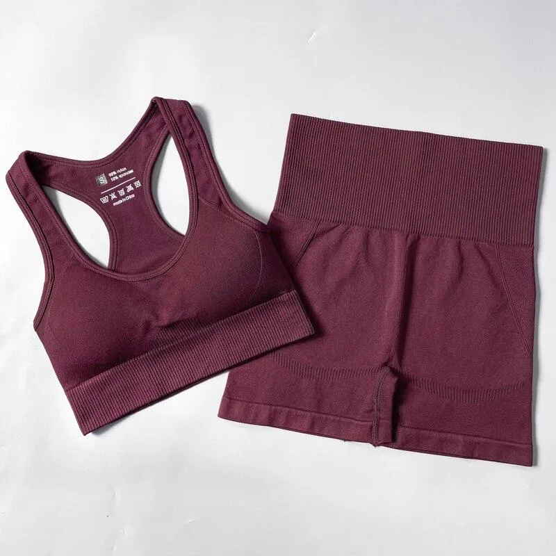 Yoga Set Seamless Sportswear Workout Sport Leggings Top Bra Gym Set Woman