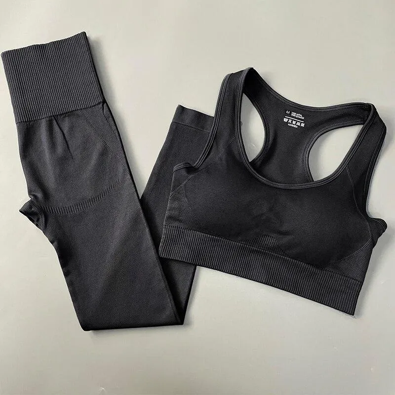 Yoga Set Seamless Sportswear Workout Sport Leggings Top Bra Gym Set Woman