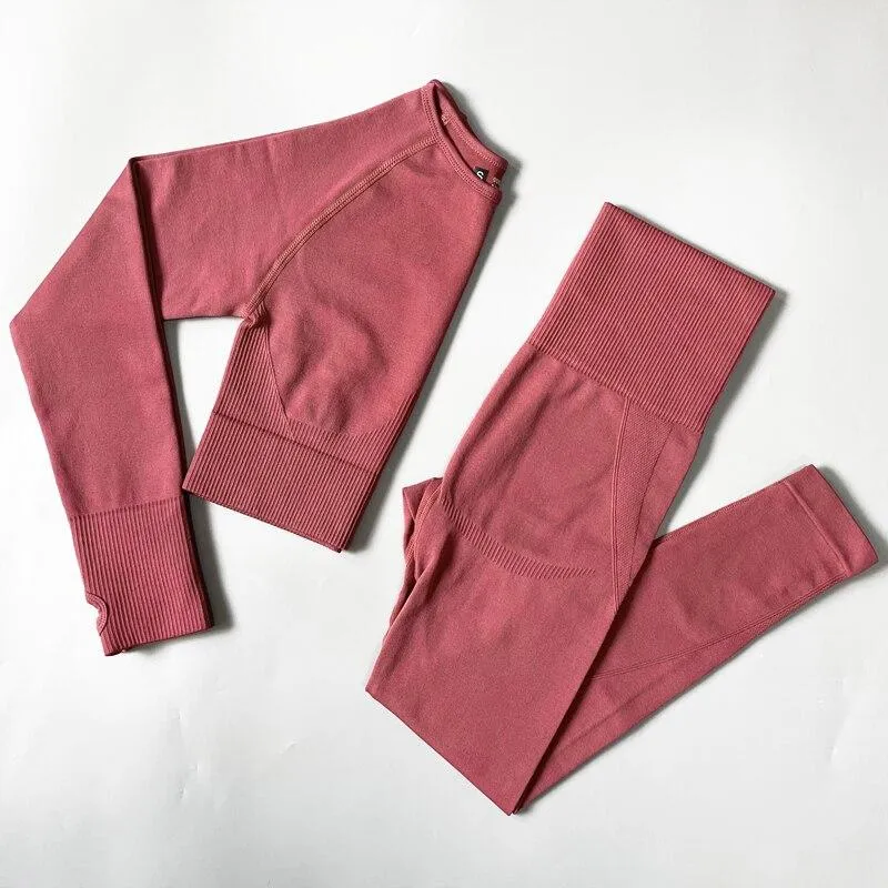 Yoga Set Seamless Sportswear Workout Sport Leggings Top Bra Gym Set Woman